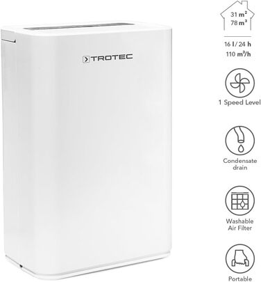 Осушувач електричний TROTEC TTK 72 E продуктивність 16 л/добу площа 50 м / 125 м з автовідключенням для квартири та спальні