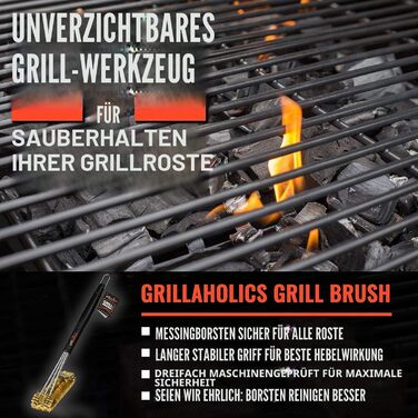 Щітка для гриля Grillaholics Essentials з латуні м'яка латуна для безпечного очищення порцелянових та керамічних решіток