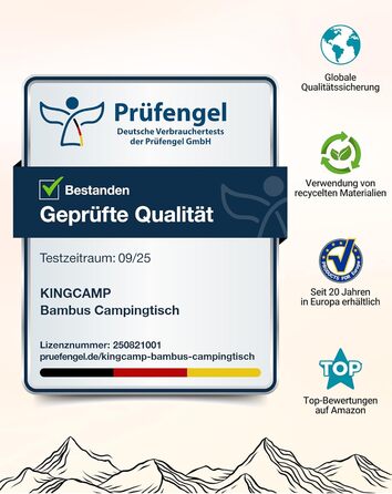 Складаний кемпінговий стіл KingCamp з бамбука, регульована висота (45/52/65 см) для 4-6 осіб, складний кемпінговий стіл з сумкою для перенесення, вантажопідйомність до 80 кг, 100 x 65 см, 3 фіксовані рівні висоти 100 x 65 см
