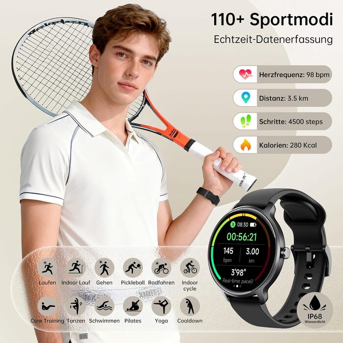 Розумний годинник для чоловіків та жінок, круглий, 1,27-дюймовий AMOLED-розумний годинник з функцією телефону, фітнес-годинник для чоловіків з монітором серцевого ритму, монітором SpO2, монітором сну, крокоміром, 120 спортивних режимів, водонепроникний IP