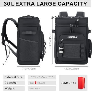 Великий водонепроникний ізольований рюкзак-холодильник, герметичний складний рюкзак-холодильник, чисто чорний