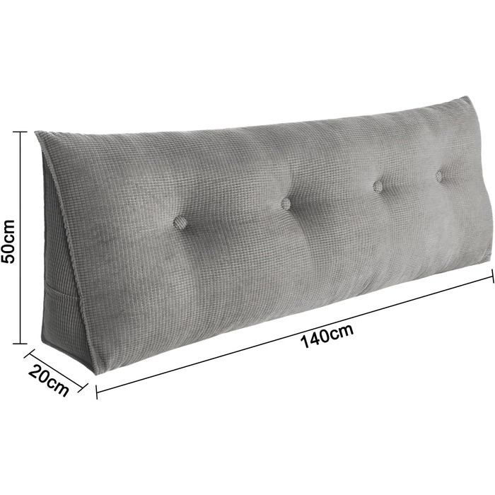 Подушка для читання Supfine для ліжка, подушка для дивана, трикутна клиноподібна подушка, кутова поперекова подушка, позиціонуюча підтримка, з чохлом, що прається (сіра, 140 x 50 x 20 см) сіра 140*50*20 см