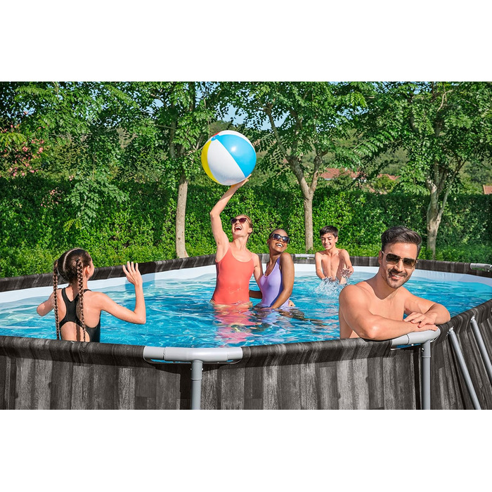 Басейн Bestway Power Steel Frame Pool Complete with Filter Pump 610 x 366 x 122 см, Wood Look (Bog Oak), Oval