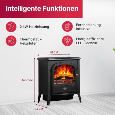 Електричний камін Dimplex Club - Окремостоячий електричний камін з підстилкою з полін та вугілля, а також світлодіодним ефектом полум&39я Optiflame - Перемикається вентилятор-обігрівач потужністю 2 кВт - Пульт дистанційного керування в комплекті