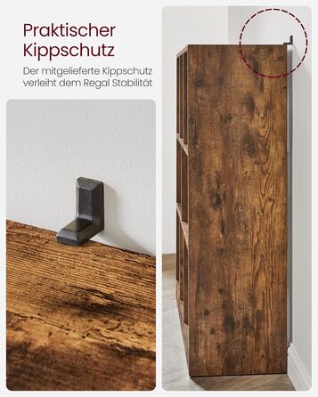 Книжкова полиця VASAGLE, полиця, кубічна полиця, окремостояча полиця, 8 відкритих відділень, можна використовувати горизонтально, вертикально або догори дном, 30 x 97,5 x 100 см, для вітальні, кабінету, офісу, вінтажний коричневий LBC52BX 8 кубічних вінта