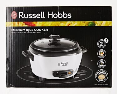 Рисоварка Russell Hobbs мала середня 0,8 л з вставкою для пароварки (функція підтримки тепла, каструля з антипригарним покриттям, ложка для рису та мірна чашка, мультиварка для овочів та риби тощо) 27030-56 Одинарний