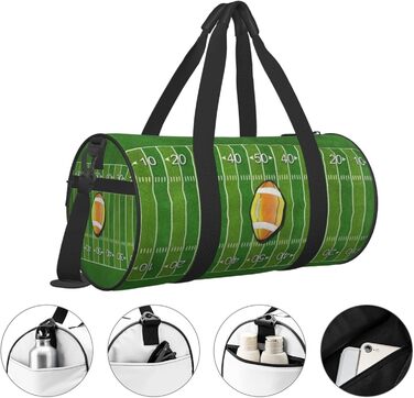 Дорожня сумка з принтом губ у чорно-білу смужку, кругла форма, великий об'єм, легка та міцна, ідеальний подарунок для походів, відпустки, ділових поїздок та іншого, з дизайном американського футбольного поля