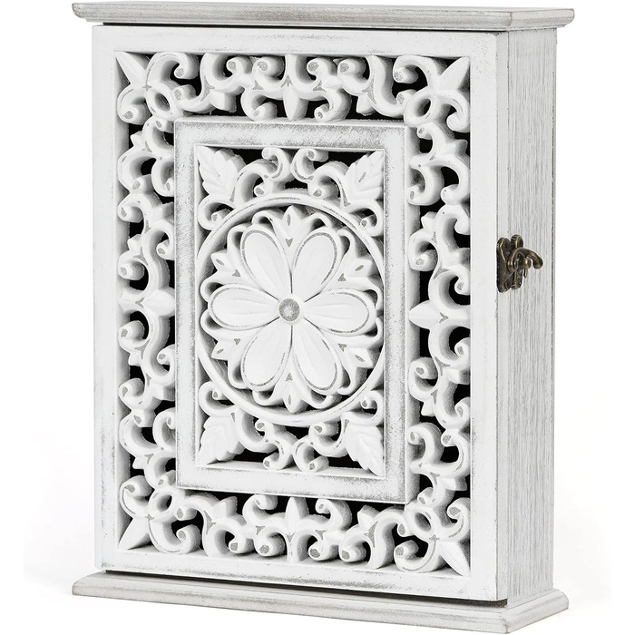 Скринька для ключів Optyuwah дерев'яна скринька для ключів з європейською порожнистою шафою для ключів з 6 гачками для ключів, він