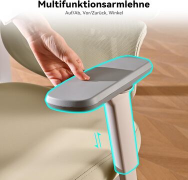 Ергономічне офісне крісло MUSSO E600SE, 3-рівневе регулювання поперекової опори, 3D-регульовані підлокітники та підголівник з підставкою для ніг, адаптоване для жінок, підтримка хребта під час сидіння (бежевий)