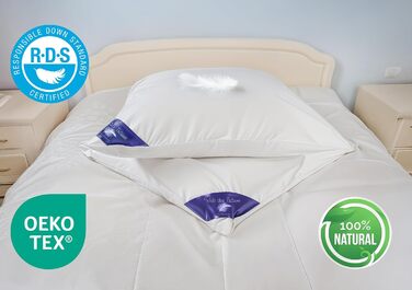 Комплект із 2 пухових подушок 3-камерні подушки 80x80 см Вага наповнювача 1600 грамів Чохол зі 100 бавовни Пухова подушка 80x80 Пухова подушка Не вищипує живих істот Білий