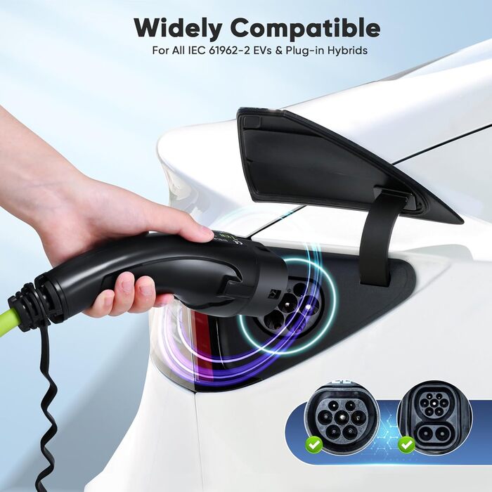 Зарядний кабель EVJUICION тип 2, режим 3 / 32А / 7,2 кВт / 1-фазний / 8 метрів, зарядний кабель для електромобілів типу 2, IP55, к