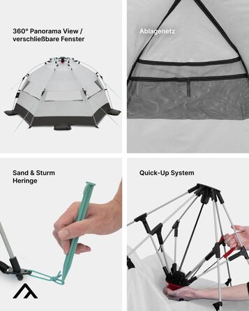 Пляжний навіс qeedo Quick Bay із захистом від ультрафіолету (UV80) для 2 осіб, включаючи сумку на колесах, пластикові кілочки та відтяжки - захист від сонця для сімей, дітей, немовлят або собак - Sandgrey Light Sand