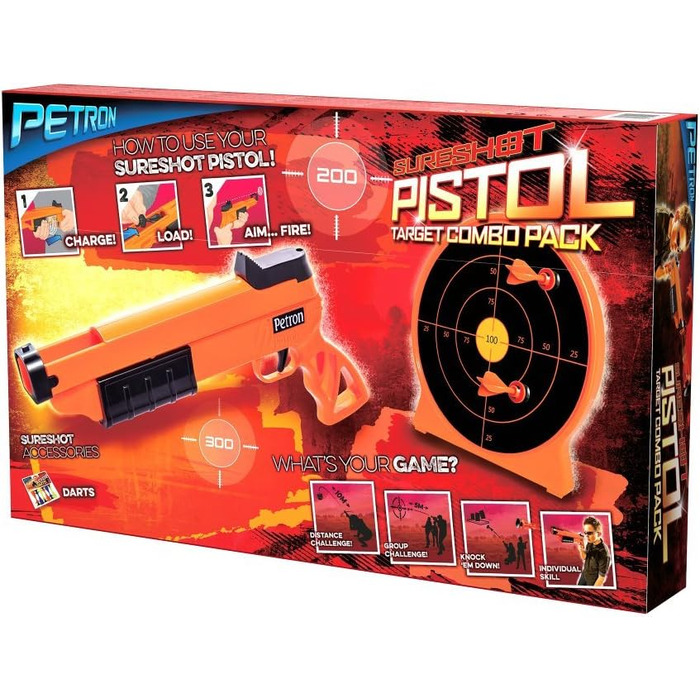 Набір дитячих помпових пістолетів Petron SURESHOT з мішенню, помаранчевий/чорний (1 комплект)