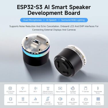 Плата розробки Waveshare ESP32-S3 зі штучним інтелектом, два мікрофони, шумозаглушення, RGB-підсвічування, підтримка зовнішнього дисплея та камери