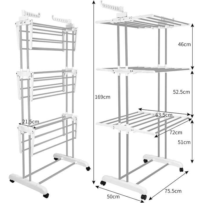 Невидима конячка для білизни на колесах Багатофункціональна 4-х ярусна сушарка для білизни Складана сушарка для білизни Компактна