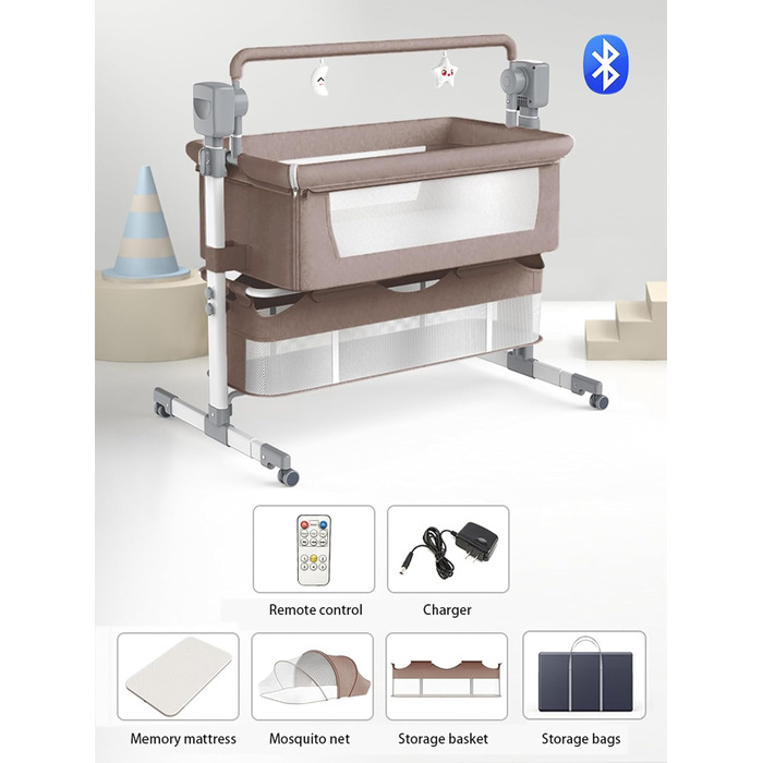 Дитяче ліжечко, трансформоване дитяче ліжко для спільного сну, пружинне ліжко-бокс для дитячого ліжечка з колесами, багатофункціональне розкладне з 5 гойдалками, великий простір (601 Хакі)