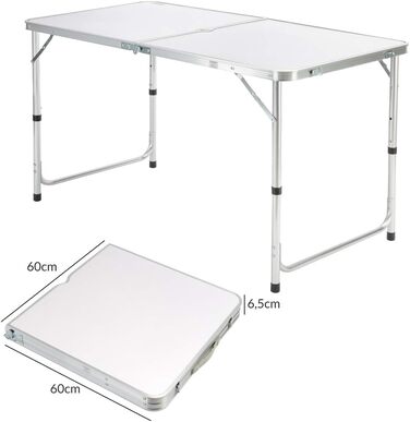 Складаний стіл CASARIA, водонепроникний, регульована висота, кемпінговий стіл зі стільцями, садовий стіл, розкладний стіл, 120x60 см, складний, легко транспортується, 4 особи, білий