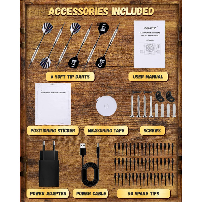 Електронна мішень для дартсу, декоративна шафа для електронної міші для дартсу 6 бронзових дротиків з м&39якими наконечниками, індивідуальне підсвічування для кожного гравця, професійна електронна мішень для дартсу з дерев&39яними дверцятами шафи, дизайн 