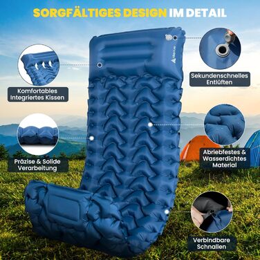 Килимок для кемпінгу HIKENTURE, заввишки 10 см, невеликий розмір у упаковці, надувний килимок для сну з ножним насосом для активного відпочинку, походів та використання в наметі, синій