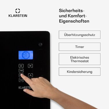 Електричний обігрівач Klarstein, конвекторний обігрівач з колесами, портативний електричний обігрівач, енергозберігаючий, тонкий, тихий електричний обігрівач, окремостоячий електричний радіатор з термостатом, 1000 Вт - до 20 м, чорний
