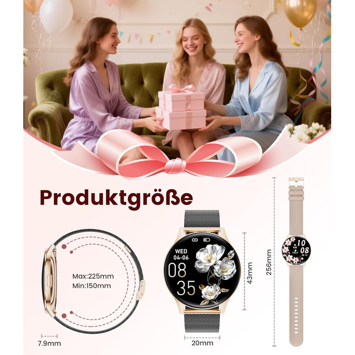 Жіночий смарт-годинник LIGE (2 ремінці), 1,43-дюймовий HD AMOLED-дисплей, смарт-годинник з функцією телефону, фітнес-годинник, спортивний годинник з понад 120 спортивними режимами, відстеження сну, відстеження менструального циклу, годинник для iOS/Androi