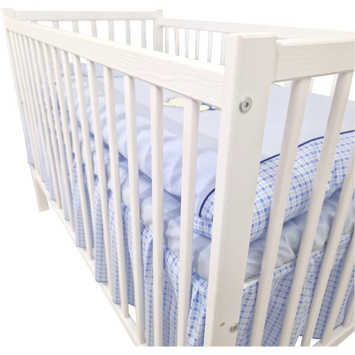 Предметний комплект дитячого ліжечка/ліжечка та постільної білизни Happy Leo, включаючи матрац, регульована висота для новонароджених, немовлят та малюків, виготовлений з масиву дерева, вишитий (Teddy Bear Moon Blue), 13-