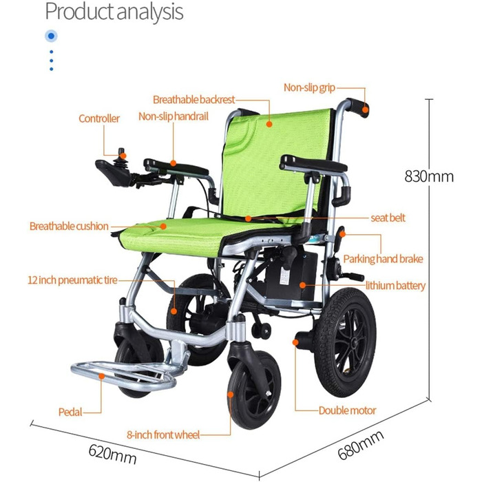 Легкі електричні інвалідні візки мають дві функції керування, компактне електричне крісло колісне, яке може відкриватися/швидко складатися шириною 17.7 дюйма