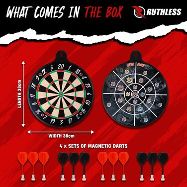 Безжальний Бойова дошка Сімейна гра в дартс, двостороння Магнітна Включає 4 набори магнітних дротиків