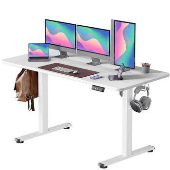 Електричне регулювання висоти столу 160x60 см, регулювання висоти столу з функцією пам&39яті та технологією запобігання зіткненням, колеса, зрощувальна дошка, біла рама/біла стільниця 160 x 60 см, білийбілий