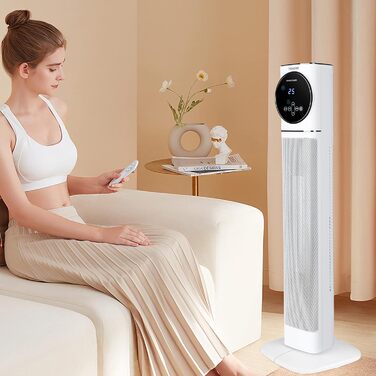 Електричний вентилятор-обігрівач, керамічний нагрівач PTC потужністю 2500 Вт з коливаннями 90, 9-годинним таймером та захистом від перегріву/перекидання, компактний та тихий, енергозберігаючий для офісів