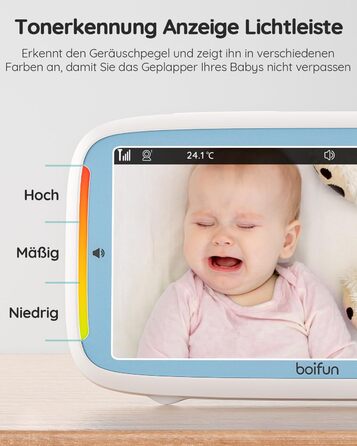 Радіоняня з камерою без Wi-Fi, автоматична радіоняня нічного бачення, PTZ огляд 360, 5-дюймовий IPS-екран 720P, 3 шт. зум, режим V