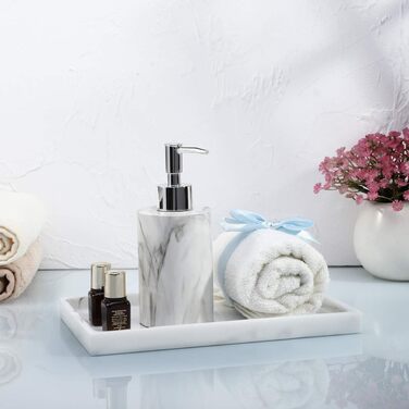 Підставка для ювелірних виробів Emibele Harz, підставка для ювелірних виробів для ванної кімнати, кухні, комода, місце для зберігання косметики, гелю для душу, серветок, парфумів, мила, рушників, шампуню, рослинного декору, середня - білий мармур 25,5 x 1