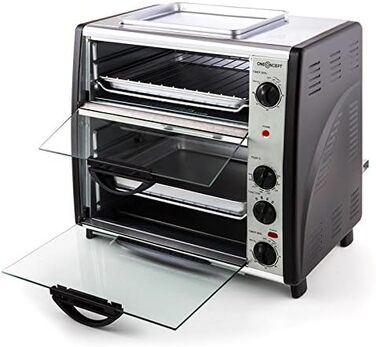 Подвійна духова шафа oneConcept All-You-Can-Eat - електрична духовка, дві окремі камери для випічки, загальний об'єм 42 літри, пластина для гриля, 2400 Вт, регульована температура 60-240C, нержавіюча сталь, срібло