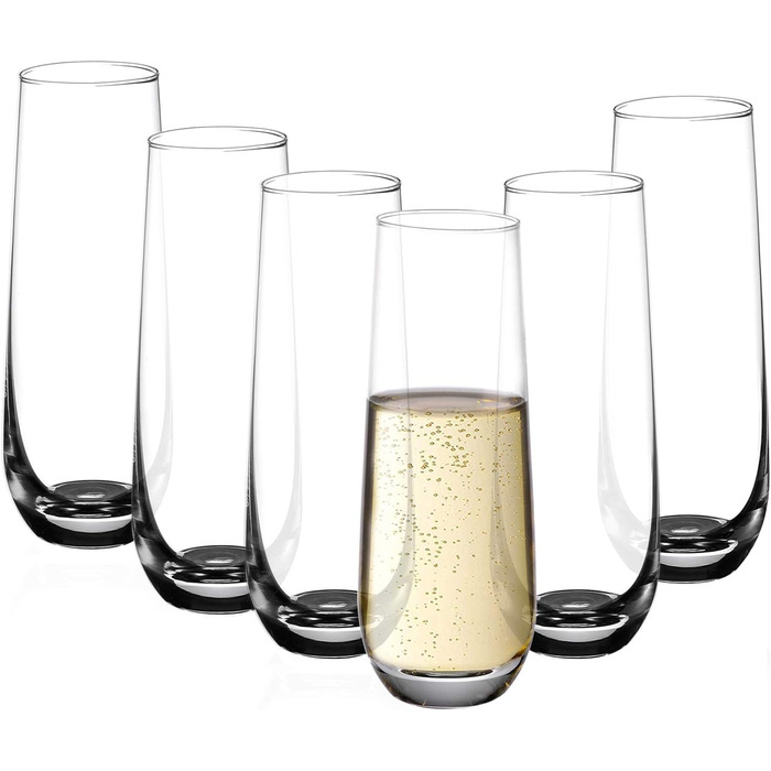 Набір келихів для шампанського Amisglass, 6 шт. , келихи для шампанського 300 мл, прозоре кришталеве скло, кришталево чиста чистот
