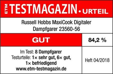 Пароварка Russell Hobbs велика 10,5 л (цифровий дисплей програмований таймер, 3 контейнери для пароварки, які можна мити в посудомийній машині миска для рису / рисоварка 8 тримачів для яєць / яйцеварка, без BPA) 23560-56