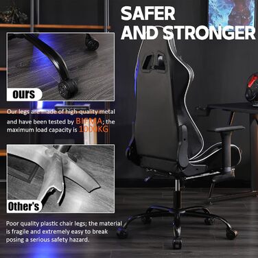 Ігрове крісло Cavabien, вантажопідйомність 200 кг, регульоване по висоті ігрове крісло, ігрове крісло з регульованою поперековою опорою, комп&39ютерне крісло зі штучної шкіри (чорне)