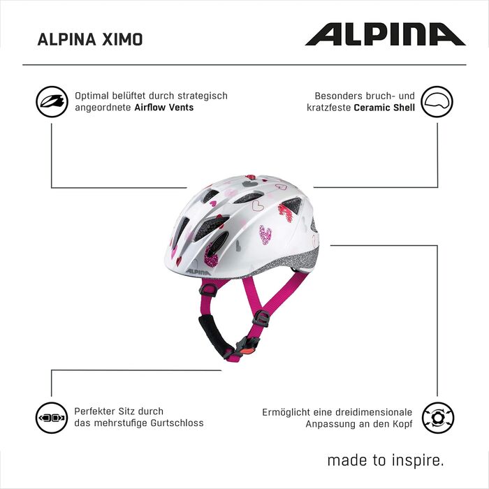 Легкий, безпечний та ударостійкий велосипедний шолом з додатковим світлодіодним підсвічуванням для дітей білі серця блиск 45-49 см