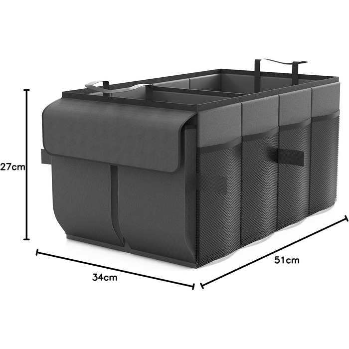 Органайзер для багажника автомобіля Beicarin, сумка для багажника, складаний органайзер з відділеннями та антиковзним дном (Чорний, розмір M) M(532x27 см)