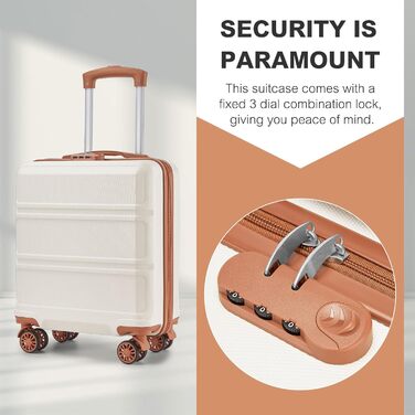 Маленька легка валіза KONO з твердої оболонки 16 дюймів з ABSPC та кодовим замком, ручна поклажа на 4 колесах для Ryanair та easyJet, 45x35x20 см, кремово-білий колір