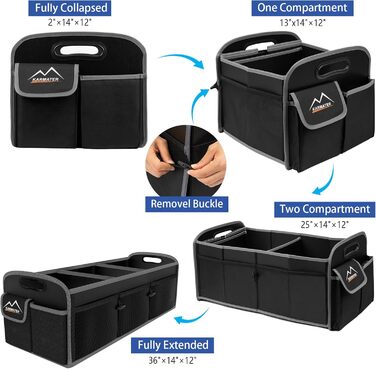 Органайзер для багажника M KARMATER, машинне прання, матеріал PP, 3 відділення, автомобільне зберігання, 95 л, водонепроникний поліестер, органайзер для аксесуарів та 6 кишень, підходить для позашляховиків, мінівенів, пікапів. Розміри 91.4 x 35.6 x 30.5 с