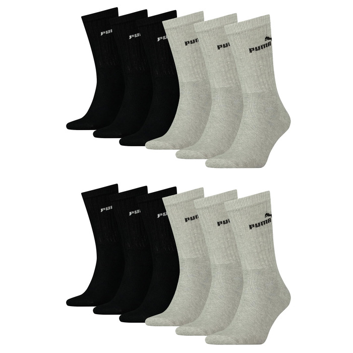 Тенісні шкарпетки PUMA Unisex Crew, спортивні шкарпетки для жінок та чоловіків, 12 пар, розміри 43-46, 666 - чорні/сірі