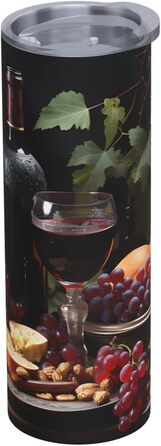 Кружка з прямою трубочкою, 590 мл, дизайн фрукти та вино, друкований, підходить для кемпінгу, офісу та дому.