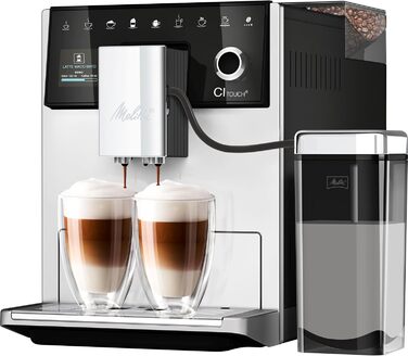 Кавомашина Melitta CI Touch автоматична кавомашина з молочною системою, вбудованою кавомолкою та капучинатором для еспресо та капучино, срібляста (Modern Silver)