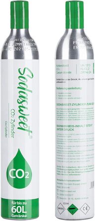 Циліндр CO2, новий і вперше заповнений у Німеччині, циліндр з вуглекислим газом циліндр для газованої води 425 г вуглекислого газу приблизно для 60 л води, підходить для виробників газованої води Sodastream тощо, 10 років TV, 2 шт.