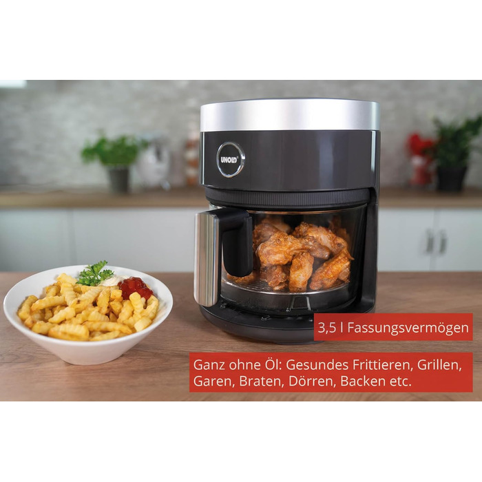 Скляна фритюрниця BPA-Free - фритюрниця, 1,200 Вт, світлодіодний сенсорний екран, 10 автоматичних програм для, гриля, приготування, смаження, зневоднення, випічки, нагрівання, розморожування або смаження - без олії, 58695