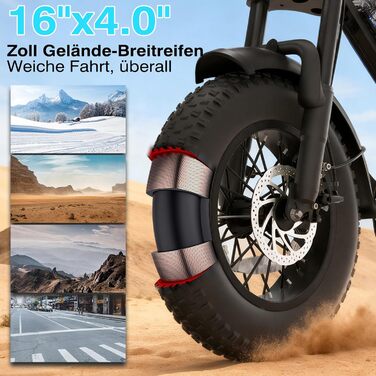 Електровелосипед Bodywel M16 для чоловіків та жінок, 16x4,0 дюймів, універсальний, для міських та гірських велосипедів, акумулятор 48 В 13 Аг, двигун 250 Вт, запас ходу 80 км (PAS), РК-дисплей, подвійне освітлення, повнопідвісний електровелосипед