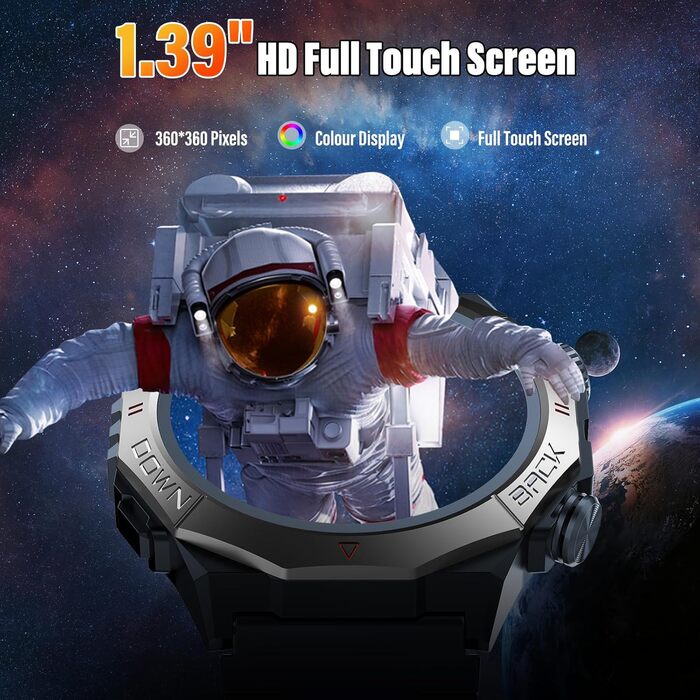 Військовий смарт-годинник для чоловіків та жінок, смарт-годинник із функцією телефону, сенсорний екран 1,39 дюйма, монітор серцевого ритму, монітор сну, водонепроникний спортивний годинник IP68, 110 спортивних режимів, фітнес-годинник для iOS та Android, 