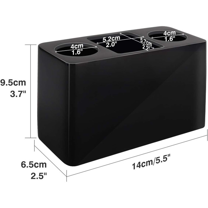 Тримач для зубних щіток Luxspire, 3 відділення, полімерний тримач для електричних зубних щіток, підставка для зубної пасти, тримач-органайзер для електричних зубних щіток, зубної пасти, ручок - чорний