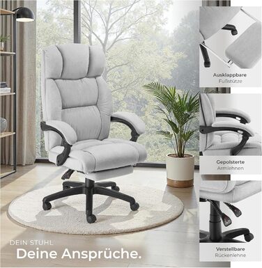 Ергономічне офісне крісло tectake, велюрове поворотне крісло, офісне крісло з підставкою для ніг, крісло керівника, письмове крісло, крісло, ігрове крісло, ергономічне офісне крісло, ігрове крісло - сірий колір