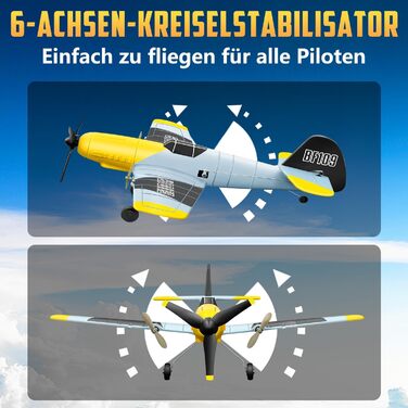 Канальний радіокерований літак BF-109, літак на дистанційному управлінні, готовий до польоту, 2,4 ГГц 6-осьовий гіроскопічний стабілізатор, легкий в управлінні для дітей та початківців, 3-канальний сірий, 39S WORK 3-